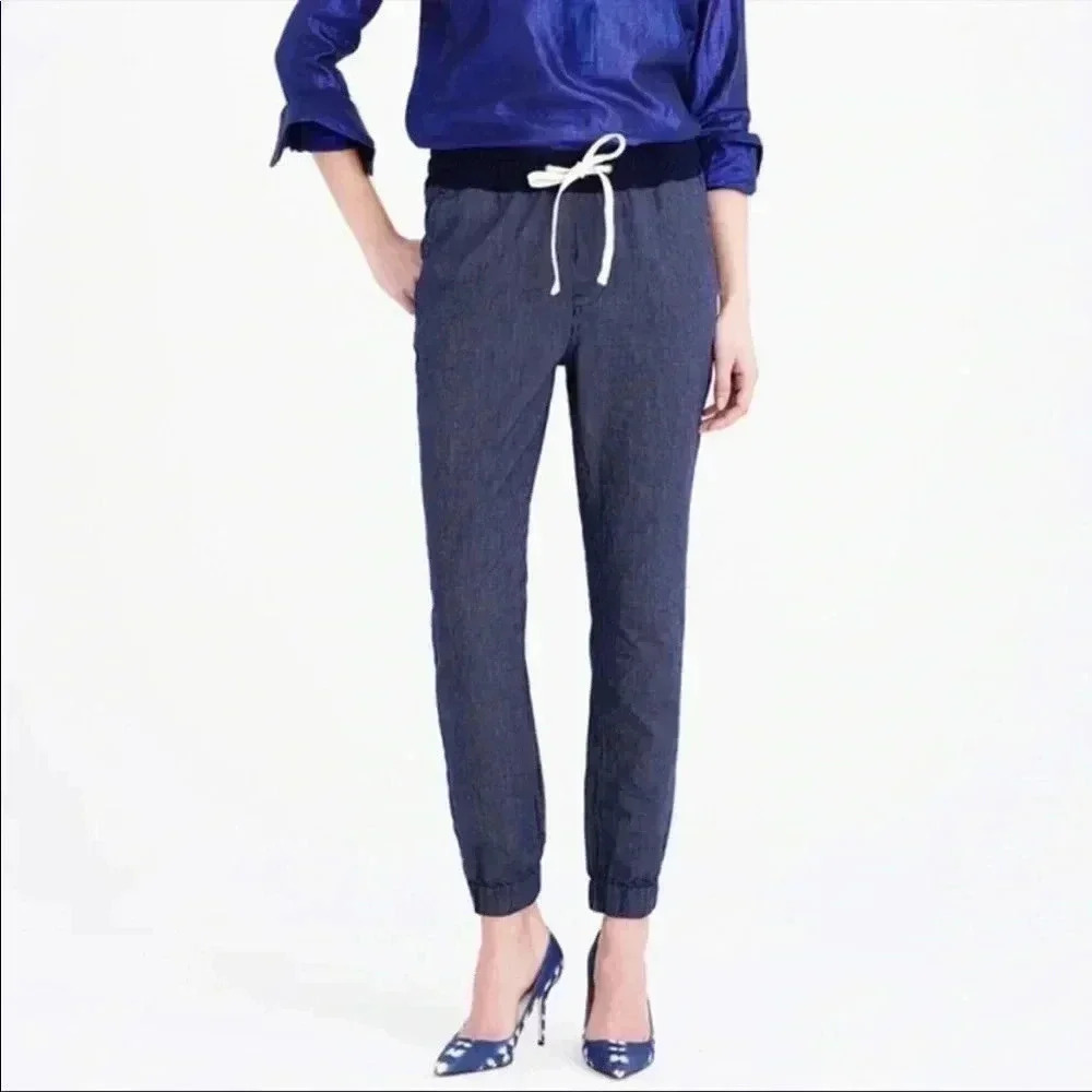 J.Crew Sideline pant in indigo-stripe chambray Sz 12